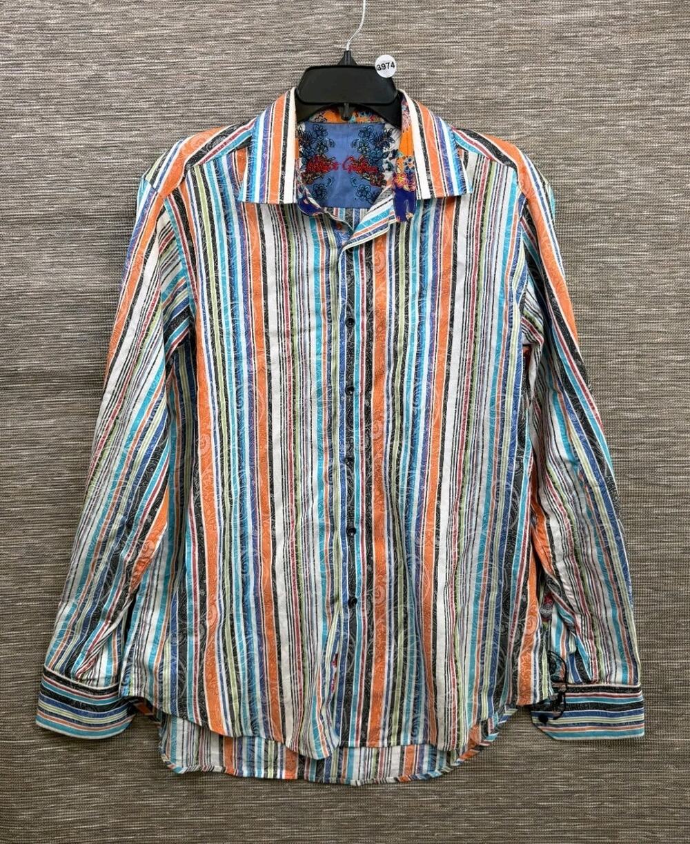 Robert Graham Multi Color Striped Paisley Dress Shirt Mens Size L